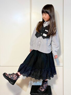 「アイテム（スカート）」を使った、なな✿こうさん（キッズ・110cm）の春コーディネート