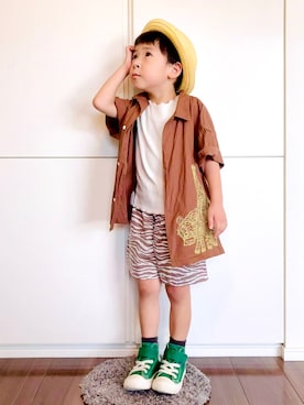 「アイテム（タンクトップ、ホワイト系）」を使った、なな✿こうさん（キッズ・110cm）の夏コーディネート