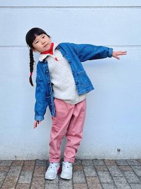 「ほめられ本命コーデ」｜「アイテム（デニムジャケット）」を使った、なな✿こうさん（キッズ・110cm）の冬コーディネート