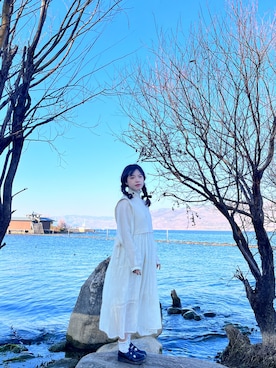 「blue」｜「アイテム（ワンピース/ドレス）」を使った、Yikoさん（レディース・153cm）の冬コーディネート