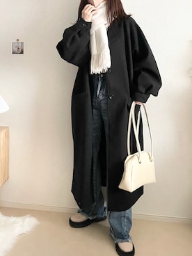 「Chillfar（チルファー）のアイテム（チェスターコート）」を使った、TOMOさん（レディース・154cm）の冬コーディネート