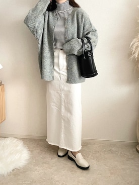 「tiptop（ティップトップ）の前後2wayニットカーディガン（カーディガン/ボレロ）」を使った、TOMOさん（レディース・154cm）の秋コーディネート