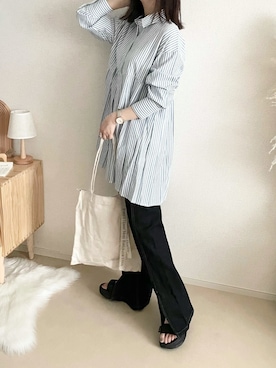 「deux amour（ドゥーザムール）のアイテム（シャツ/ブラウス）」を使った、TOMOさん（レディース・154cm）の夏コーディネート