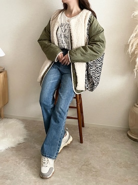 「tiptop（ティップトップ）のアイテム（ノーカラージャケット）」を使った、TOMOさん（レディース・154cm）の秋コーディネート