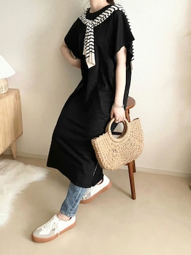 「GRL（グレイル）のテーパードデニムパンツ（デニムパンツ）」を使った、TOMOさん（レディース・154cm）の夏コーディネート