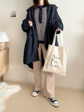 「ネイビー」｜「アイテム（モッズコート）」を使った、TOMOさん（レディース・154cm）の秋コーディネート