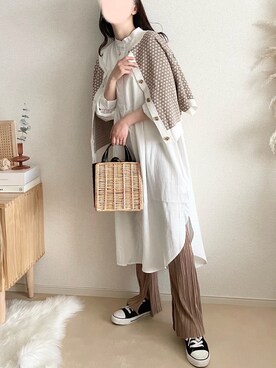 「ジャガード」｜「アイテム（シャツワンピース）」を使った、TOMOさん（レディース・154cm）の春コーディネート