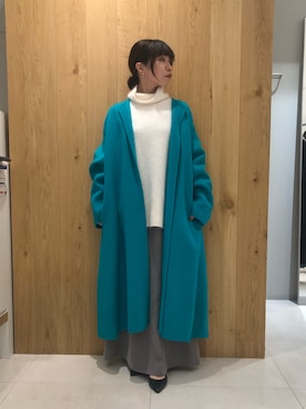 「Rouge vif（ルージュヴィフ）のアイテム（ノーカラーコート）」を使った、yuguさん（レディース・149cm）の秋コーディネート