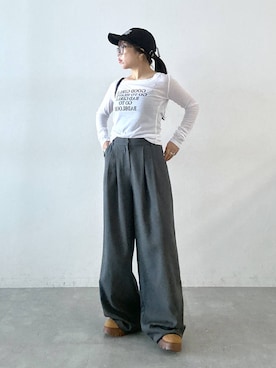 「3.3 Field Trip （3.3フィールドトリップ）の3.3 Field Trip／ダブルポケットレザーBAG（ハンドバッグ）」を使った、Ｍ Ｏ Ｅ Ｋ Ｏさん（レディース・150cm）の秋コーディネート