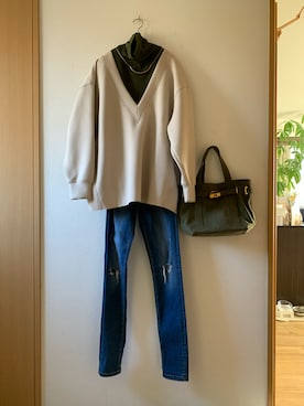 「sita parantica（シータパランティカ）のSITA PARANTICA CANVAS TOTE BAG（トートバッグ）」を使った、teey+さん（レディース・155cm）の冬コーディネート