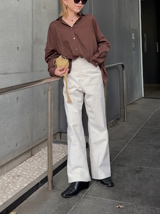 「GLOBAL WORK（グローバルワーク）のフレンチリネンシャツ長袖/601244（シャツ/ブラウス）」を使った、Oo.hiro.oOさん（レディース・159cm）の春コーディネート