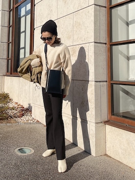「UNIQLO+J」｜「アイテム（ブルゾン）」を使った、Oo.hiro.oOさん（レディース・159cm）の冬コーディネート