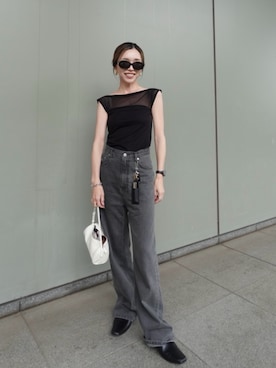 「kiehtova（キエトヴァ）の【kiehtova】SHEER SWITCH TOPS/シアースイッチトップス（タンクトップ、ブラック系）」を使った、Oo.hiro.oOさん（レディース・159cm）の夏コーディネート