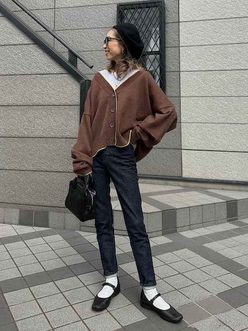 セール】柔らかもち肌。パイピング配色オーバーニット