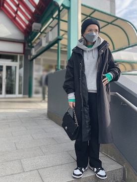 「スラックスパンツ」｜「アイテム（ニットキャップ/ビーニー）」を使った、Oo.hiro.oOさん（レディース・159cm）の冬コーディネート