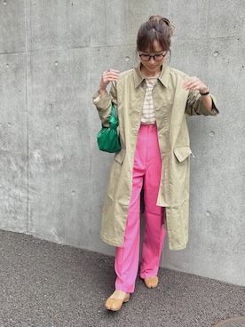 「ボーダートップス」｜「アイテム（ステンカラーコート）」を使った、Oo.hiro.oOさん（レディース・159cm）の春コーディネート