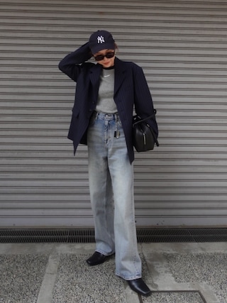 「CREDONA（クレドナ）のCALATHEA STRIPE JACKET/カラテアストライプジャケット（テーラードジャケット）」を使った、Oo.hiro.oOさん（レディース・159cm）の春コーディネート