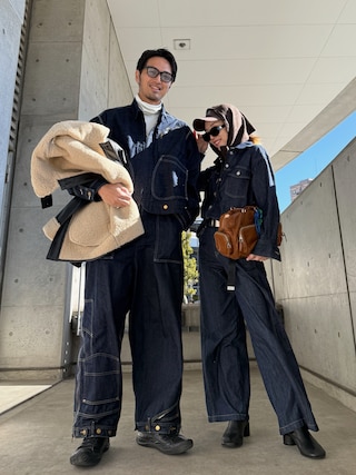 「Maison INNESS(メゾンアイネス)の【i Deni】6.7ozデニムシャツジャケット(はっ水)セットアップ可(デニムジャケット)」を使った、Oo.hiro.oOさん(レディース・159cm)の冬コーディネート