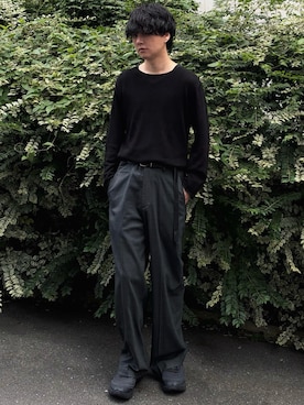 「WYM LIDNM（ウィム バイ リドム）のMVS LAYERED SLIT TANK TOP（タンクトップ、ブラック系）」を使った、げんじさん（メンズ・175cm）の秋コーディネート