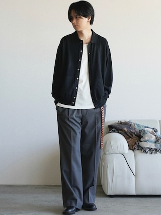 「WYM LIDNM（ウィム バイ リドム）のT/C BASIC KNIT SHIRT CARDIGAN（シャツ/ブラウス）」を使った、げんじさん（メンズ・175cm）の春コーディネート