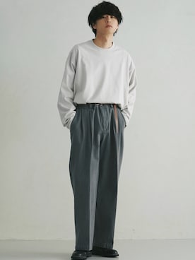 「LIDNM（リドム）のSILVER HOOP PIERCE（ピアス（片耳用））」を使った、げんじさん（メンズ・175cm）の春コーディネート