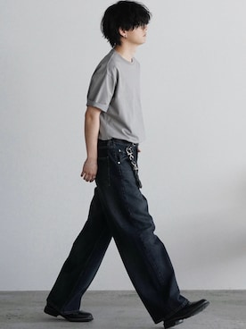 「WYM LIDNM（ウィム バイ リドム）のCOOL DRY DENSE TEE -STANDARD FIT-（Tシャツ/カットソー、グレー系）」を使った、げんじさん（メンズ・175cm）の夏コーディネート