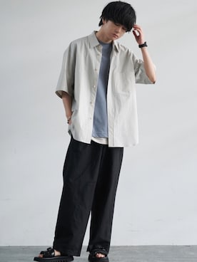 「LIDNM（リドム）のSILVER HOOP PIERCE（ピアス（片耳用））」を使った、げんじさん（メンズ・175cm）の春コーディネート