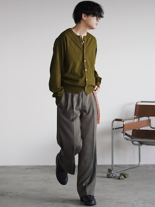 「WYM LIDNM(ウィム バイ リドム)のT/C CREW COMPACT CARDIGAN(カーディガン/ボレロ)」を使った、げんじさん(メンズ・175cm)の秋コーディネート