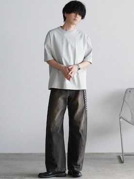 「WYM LIDNM（ウィム バイ リドム）のCOOL DRY DENSE TEE -STANDARD FIT-（Tシャツ/カットソー、グレー系）」を使った、げんじさん（メンズ・175cm）の春コーディネート