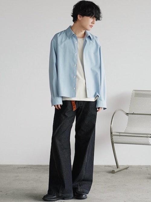 「WYM LIDNM(ウィム バイ リドム)のMICRO SPAN CROPPED SHIRT(シャツ/ブラウス)」を使った、げんじさん(メンズ・175cm)の秋コーディネート