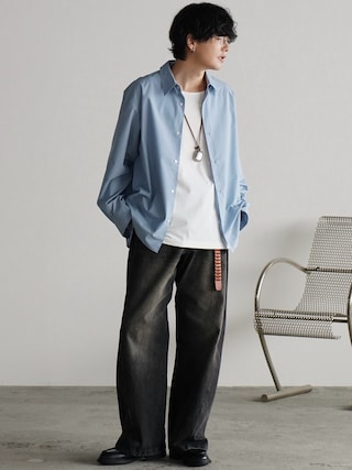 「WYM LIDNM(ウィム バイ リドム)のMICRO SPAN BASIC SHIRT(シャツ/ブラウス)」を使った、げんじさん(メンズ・175cm)の秋コーディネート