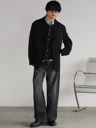 「WYM LIDNM(ウィム バイ リドム)のFAUX SUEDE TAILORED JACKET(テーラードジャケット)」を使った、げんじさん(メンズ・175cm)の秋コーディネート