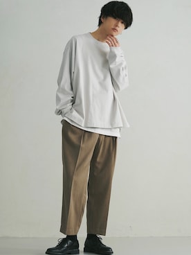 「LIDNM（リドム）のSILVER HOOP PIERCE（ピアス（片耳用））」を使った、げんじさん（メンズ・175cm）の春コーディネート