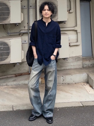 「WYM LIDNM(ウィム バイ リドム)のVINTAGE WASHED CURVED DENIM(デニムパンツ)」を使った、げんじさん(メンズ・175cm)の夏コーディネート