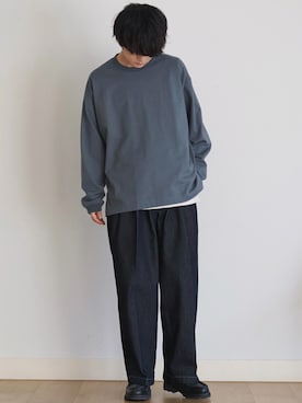 「LIDNM（リドム）のSILVER HOOP PIERCE（ピアス（片耳用））」を使った、げんじさん（メンズ・175cm）の春コーディネート