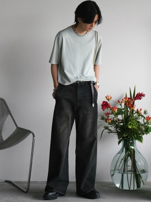 CURVED FLARE DENIM SLACKS