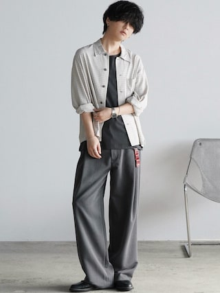 「WYM LIDNM（ウィム バイ リドム）のRAYON JACQUARD CROPPED SHIRT（シャツ/ブラウス）」を使った、げんじさん（メンズ・175cm）の春コーディネート