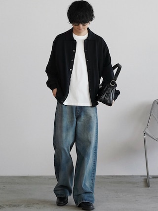 「WYM LIDNM（ウィム バイ リドム）のT/C BASIC KNIT SHIRT CARDIGAN（シャツ/ブラウス）」を使った、げんじさん（メンズ・175cm）の春コーディネート