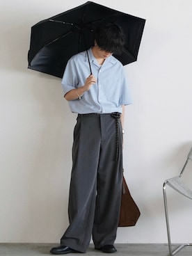 「WYM LIDNM（ウィム バイ リドム）のMICRO SPAN CROPPED H/S SHIRT（シャツ/ブラウス、その他）」を使った、げんじさん（メンズ・175cm）の春コーディネート