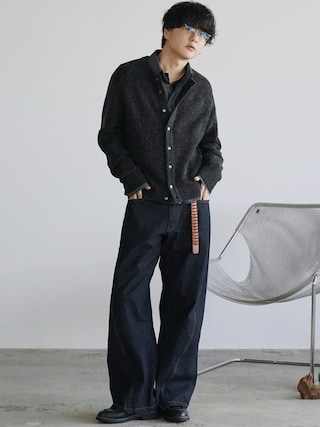 「WYM LIDNM（ウィム バイ リドム）のMOHAIR BLEND KNIT SHIRT CARDIGAN（ニット/セーター）」を使った、げんじさん（メンズ・175cm）の秋コーディネート