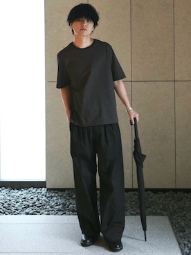 「WYM LIDNM（ウィム バイ リドム）のGENUINE LEATHER PLAIN DERBY SHOES（ドレスシューズ、ブラック系）」を使った、げんじさん（メンズ・175cm）の春コーディネート