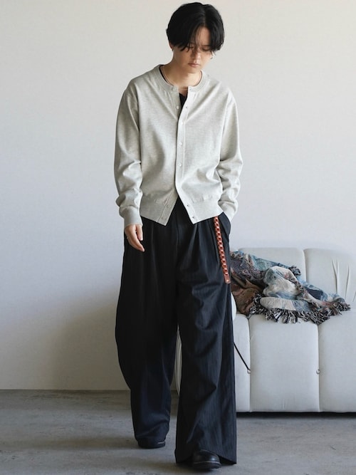 「WYM LIDNM（ウィム バイ リドム）のT/C CREW COMPACT CARDIGAN（カーディガン/ボレロ）」を使った、げんじさん（メンズ・175cm）の春コーディネート