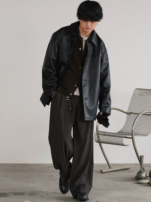 「WYM LIDNM(ウィム バイ リドム)のMOHAIR BLEND KNIT SHIRT CARDIGAN(ニット/セーター)」を使った、げんじさん(メンズ・175cm)の秋コーディネート