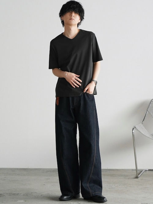 「WYM LIDNM（ウィム バイ リドム）のVINTAGE WASHED CURVED DENIM（デニムパンツ）」を使った、げんじさん（メンズ・175cm）の春コーディネート