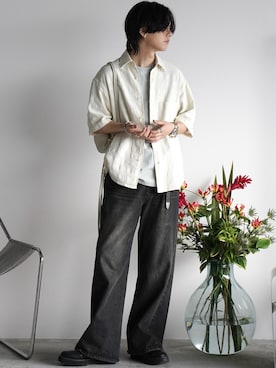 「WYM LIDNM（ウィム バイ リドム）のアイテム（トップス）」を使った、げんじさん（メンズ・175cm）の夏コーディネート