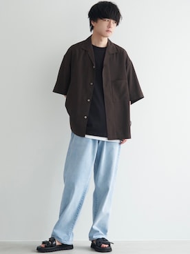 「LIDNM（リドム）のSILVER HOOP PIERCE（ピアス（片耳用））」を使った、げんじさん（メンズ・175cm）の春コーディネート