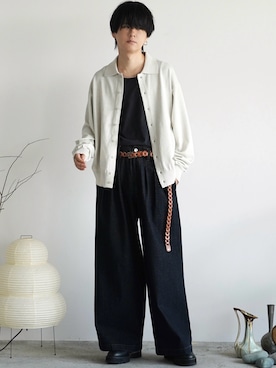 「WYM LIDNM（ウィム バイ リドム）のMVS LAYERED SLIT TANK TOP（タンクトップ）」を使った、げんじさん（メンズ・175cm）の秋コーディネート