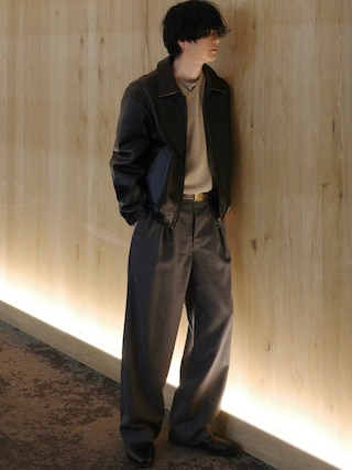 「LIDNM(リドム)のFrench Pilot Leather Jacket(ブルゾン)」を使った、げんじさん(メンズ・175cm)の冬コーディネート