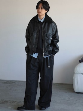 「アイテム（スラックス）」を使った、げんじさん（メンズ・175cm）の冬コーディネート