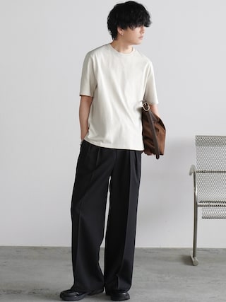 「WYM LIDNM（ウィム バイ リドム）のEXTRA FINE COTTON BASIC TEE -SLIM CROPPED FIT-(V-NECK / CREW-NECK)（Tシャツ/カットソー）」を使った、げんじさん（メンズ・175cm）の夏コーディネート